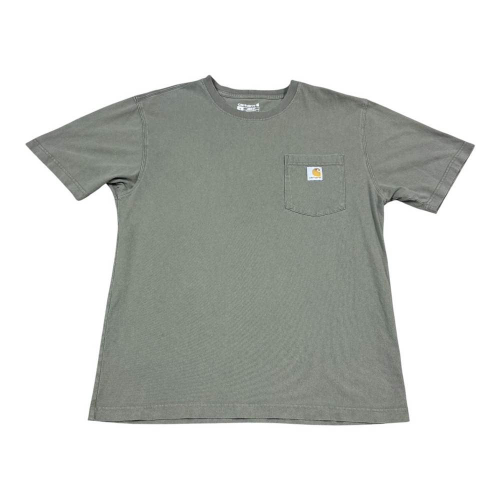 Carhartt K87 DOV Green 100% Cotton Patch Pocket Work Shirt Men's Medium FLAW
